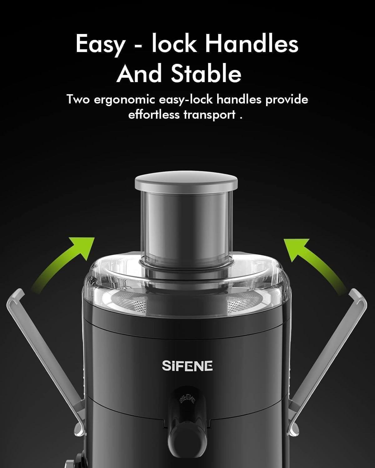 SiFENE 350W Centrifugal Juicer Machine, 2.5" Wide Chute, 3 Speed Setting, Compact Design, Easy to Clean, Black