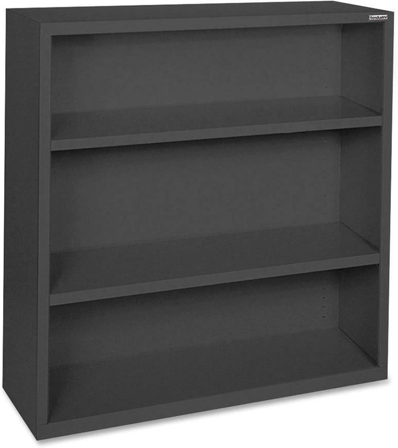 Adjustable Black Steel 3-Shelf 42" Bookcase with Powder-Coat Finish