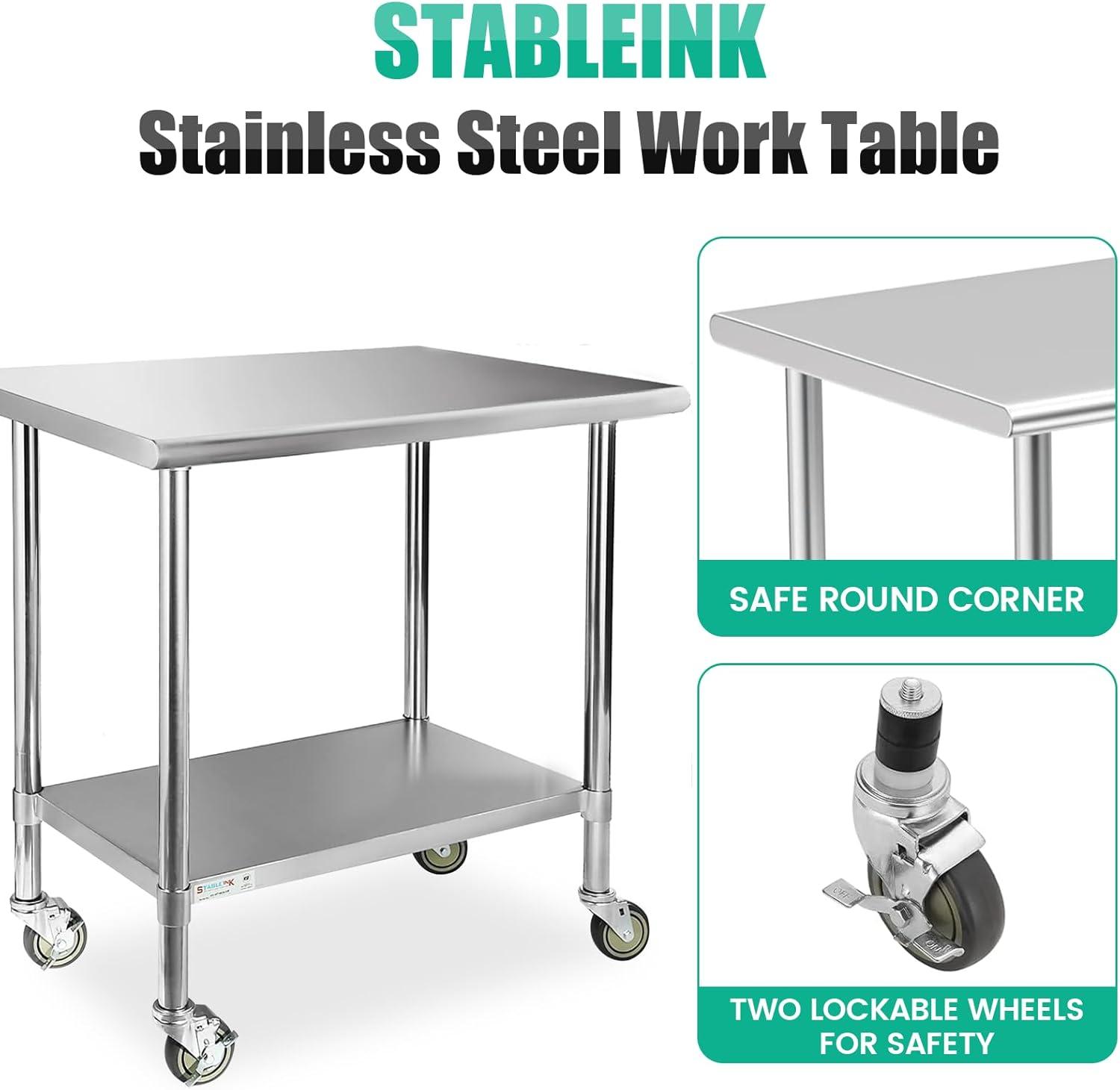 Sakiyr Stainless Steel Work Table, Heavy Duty Commercial Food Prep Table with Undershelf for Home Kitchen