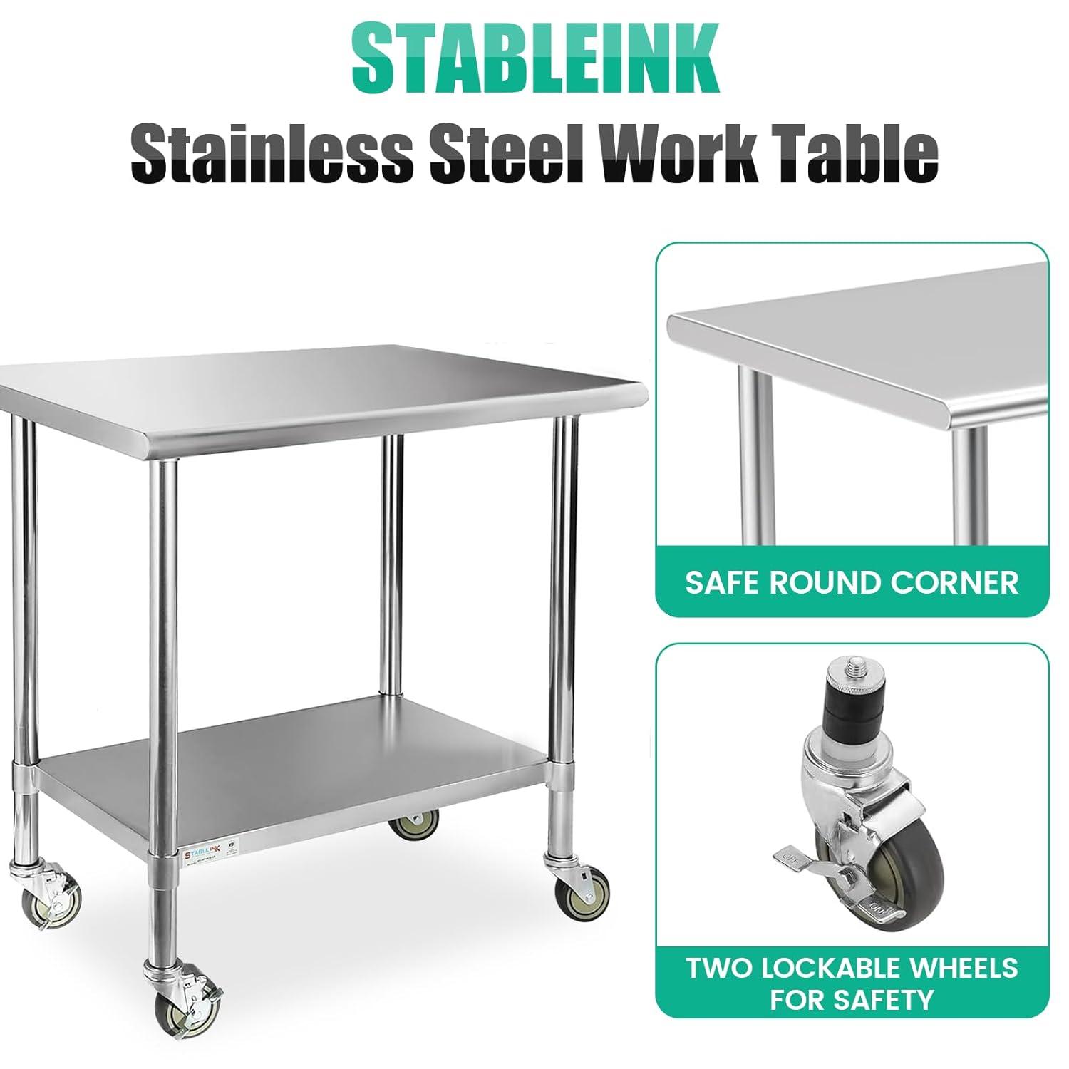 Heavy Duty Stainless Steel Work Table with Adjustable Undershelf and Wheels