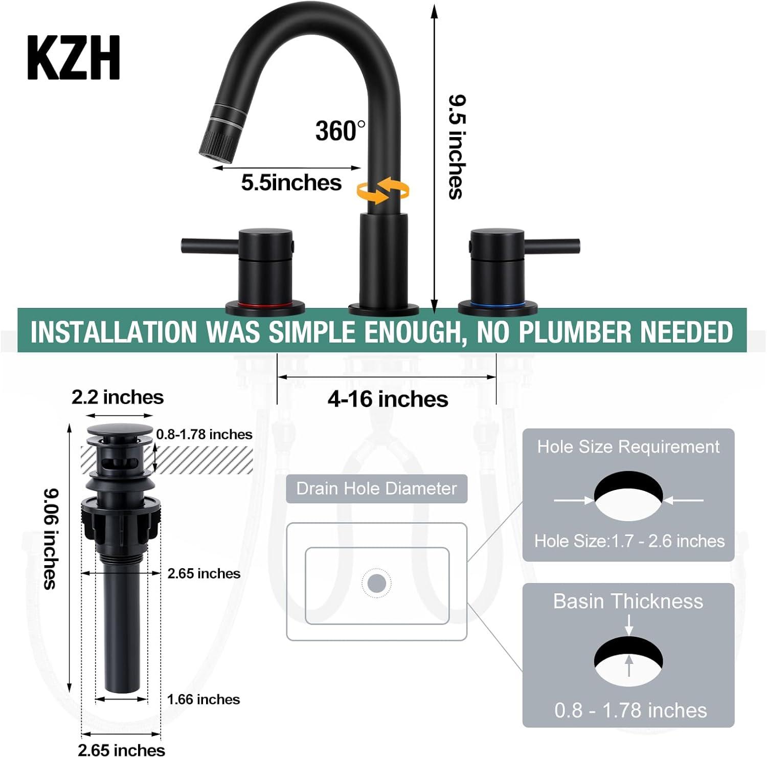 Matte Black Stainless Steel 8-Inch Widespread Bathroom Faucet