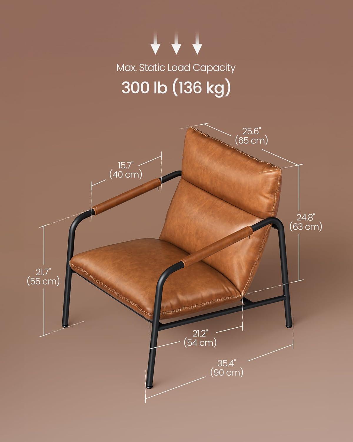 Caramel Brown Faux Leather and Metal Accent Chair