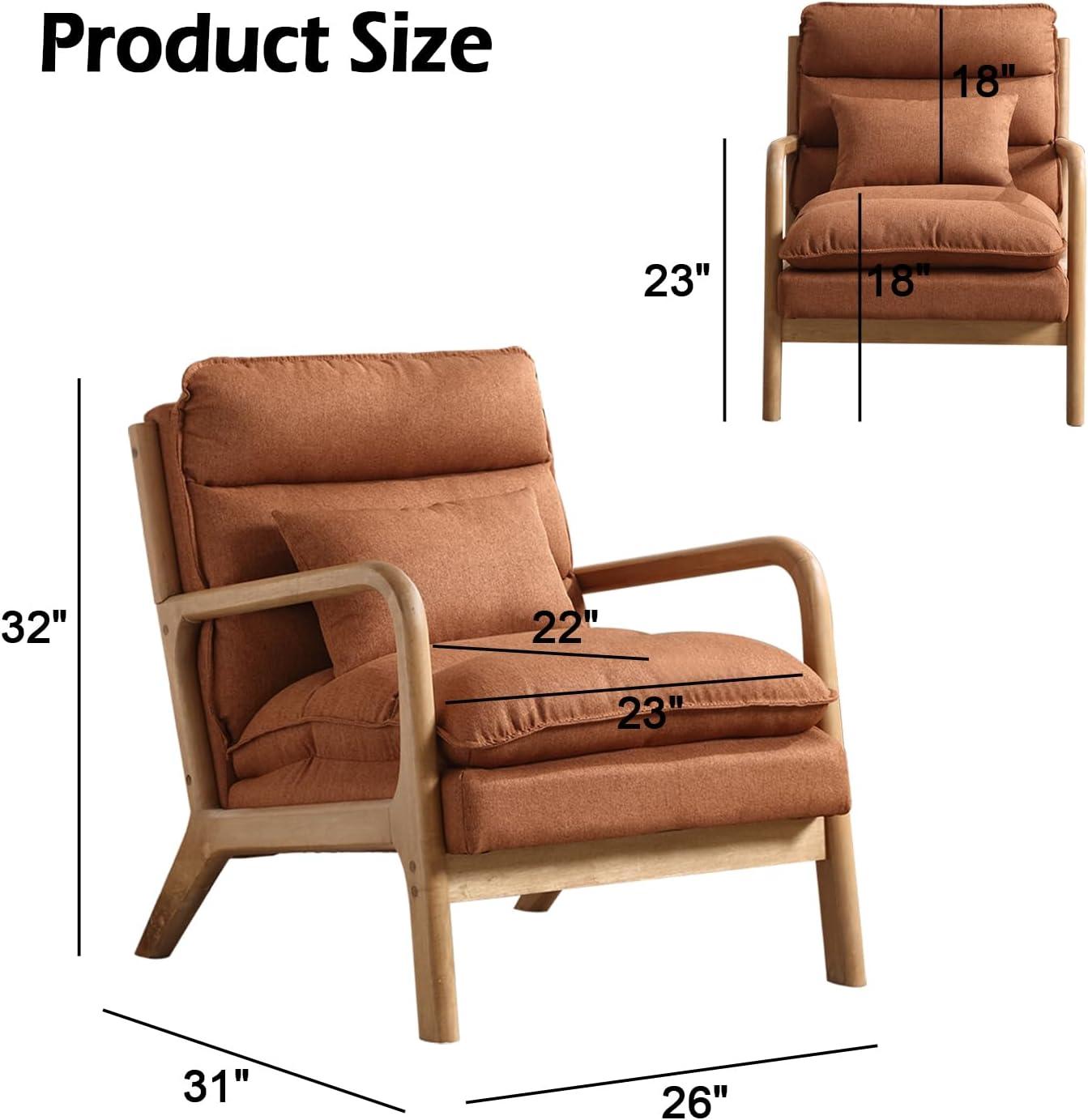 Karl home Accent Chairs Set of 2, Mid-Century Modern Chair with Pillow Upholstered Lounge Arm Chair with Solid Wood Frame & Soft Cushion for Living Room, Bedroom, Balcony, Beige