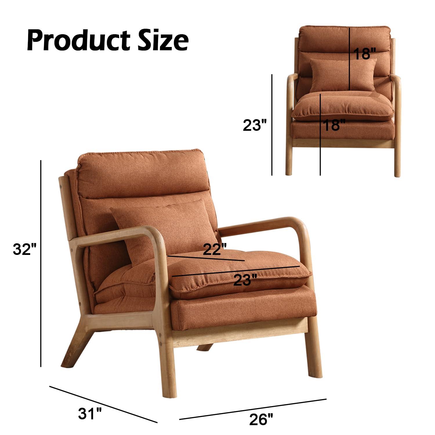 Karl home Accent Chairs Set of 2, Mid-Century Modern Chair with Pillow Upholstered Lounge Arm Chair with Solid Wood Frame & Soft Cushion for Living Room, Bedroom, Balcony, Beige