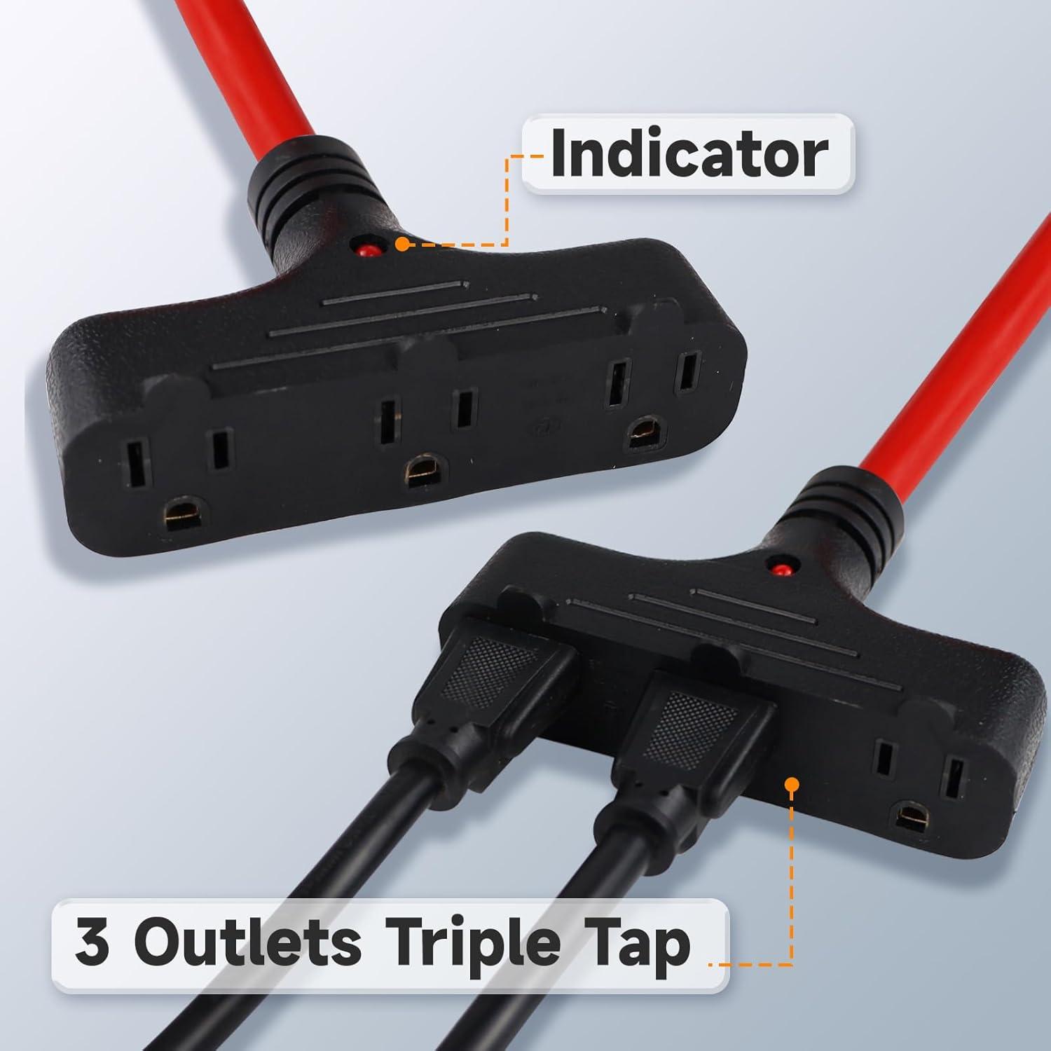 30 Ft Black and Red Retractable Extension Cord Reel with 3 Outlets