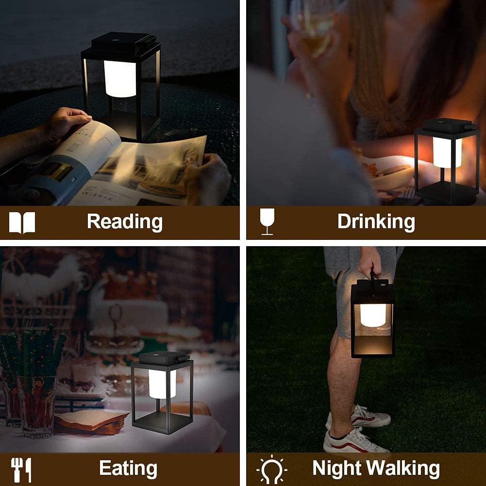 Aluminum Outdoor Table Lamp Lanterns for Patio Portable Table Lantern 35W 3000K 3-Level Brightness Touch Control LED IP44 Waterproof Cordless Rechargeable Outdoor Light with USB Port