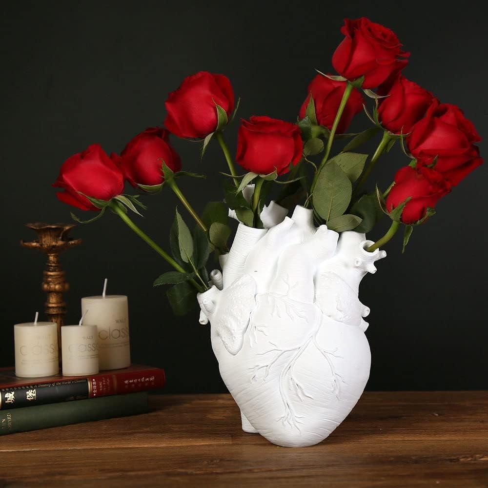 White Resin Anatomical Heart-Shaped Decorative Vase