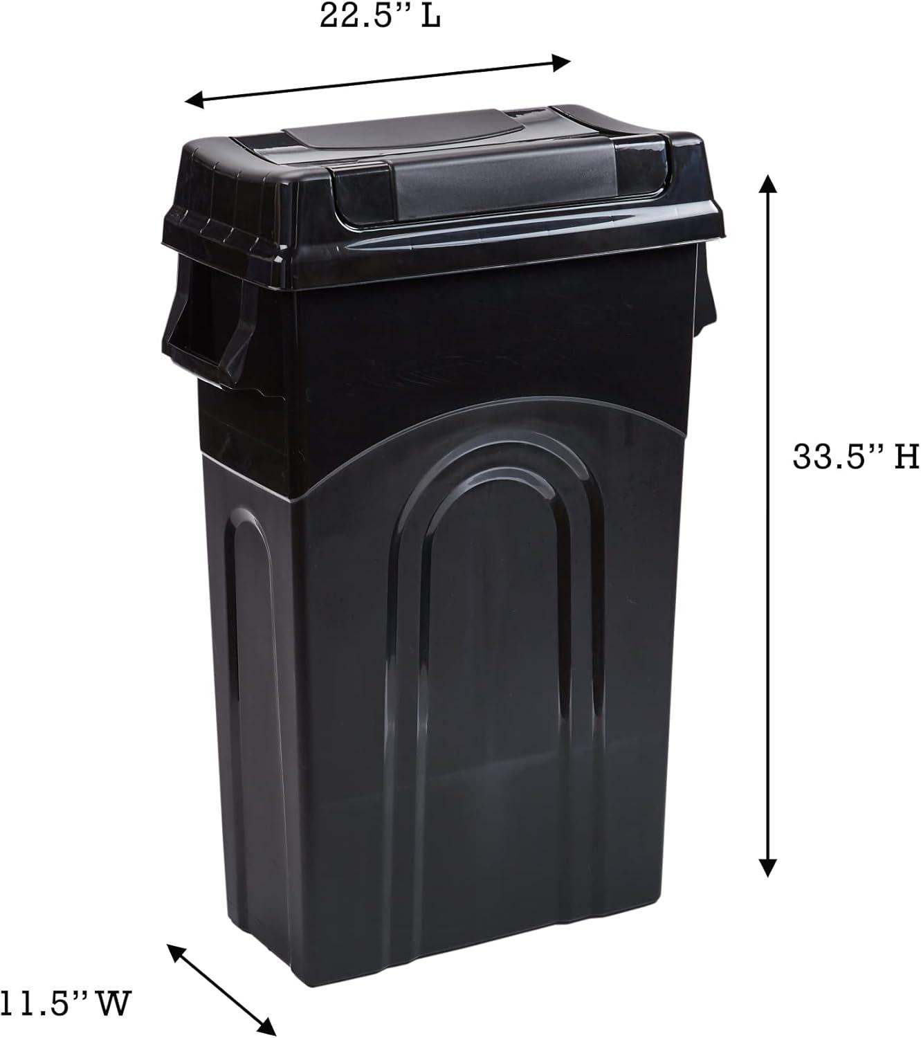 Black Rectangular Plastic Waste Container with Swing Lid, 23 Gallon