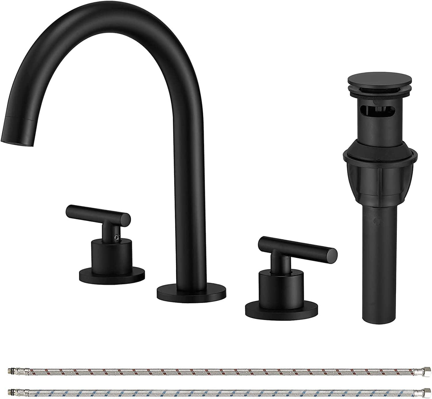 BWE 8 in. Widespread Double Handle Bathroom Faucet With Pop-up Drain Assembly in Matte Black