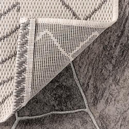 Ezri Diamond Indoor/Outdoor Area Rug for Living Room Patio Deck Front Porch Kitchen, Ivory/Dark Grey