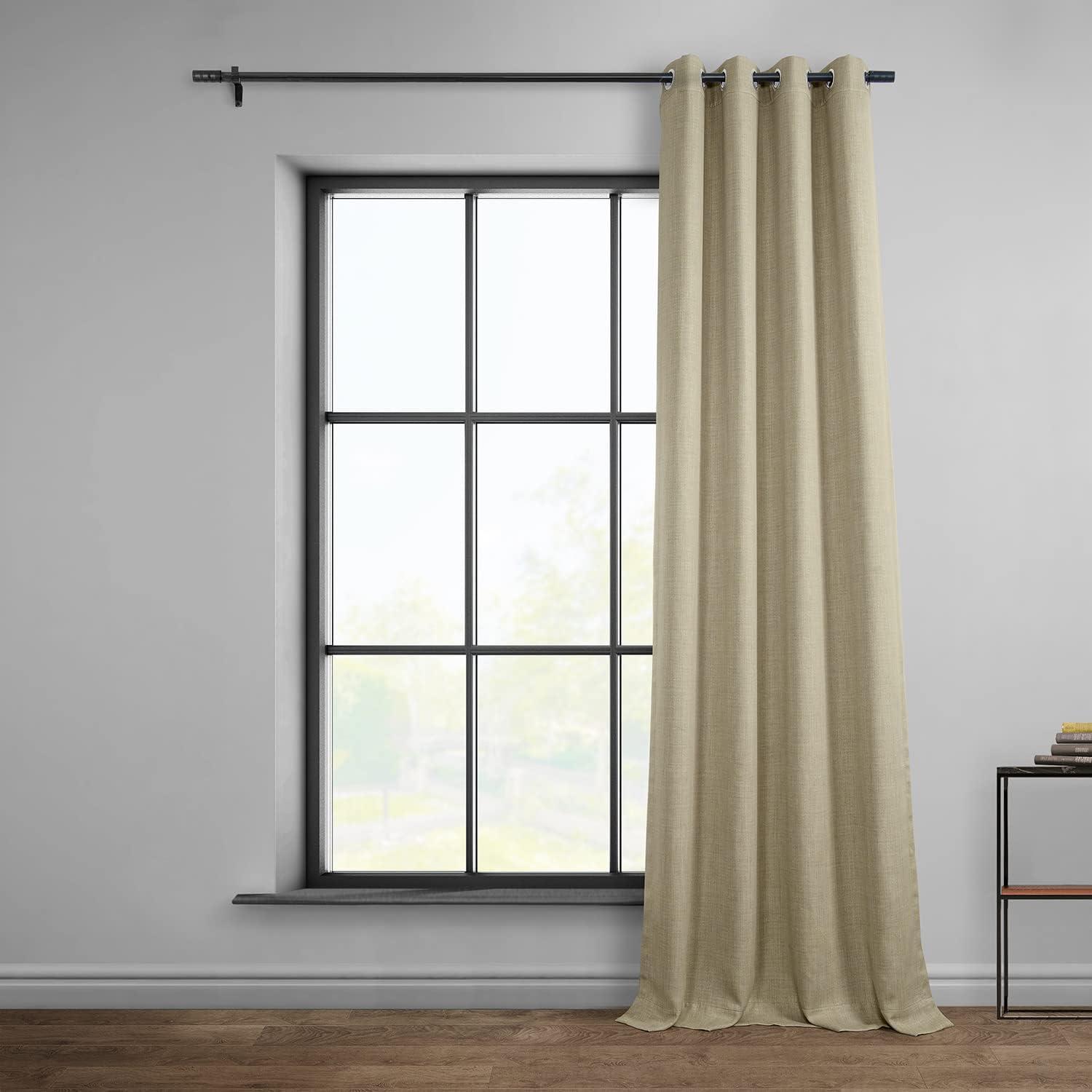 Thatched Tan Grommet Blackout Faux Linen Curtains 50" x 108"