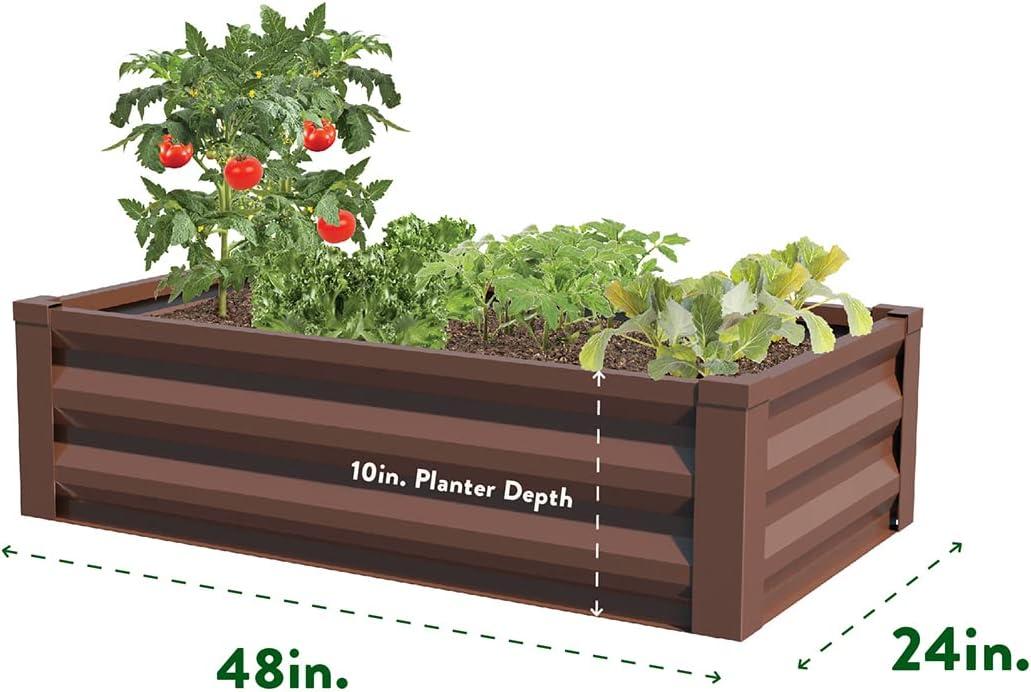 Brown Powder-Coated Metal Raised Garden Bed Planter 48" x 24"