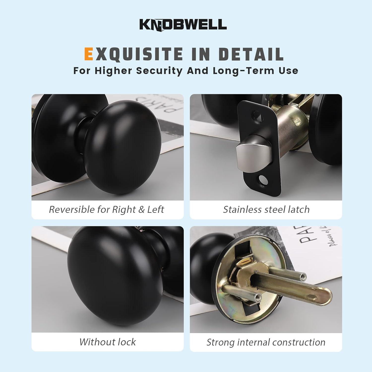 KNOBWELL 10 Pack Matte Black Passage Door Knob Set, Keyless Interior Closet Door Knobs for Hallway