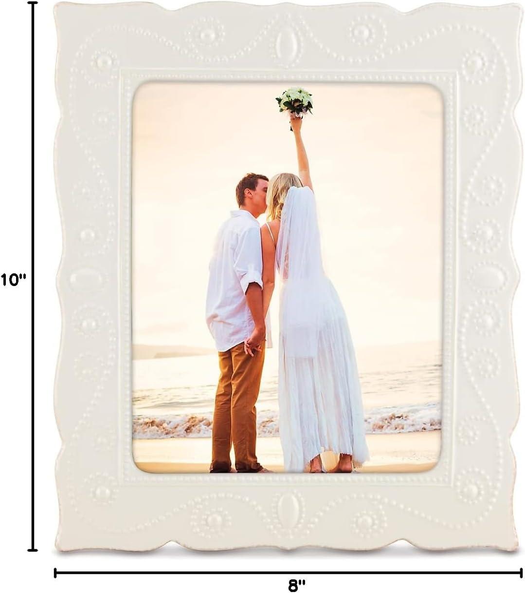 Classic White Ceramic Beaded 8" x 10" Picture Frame