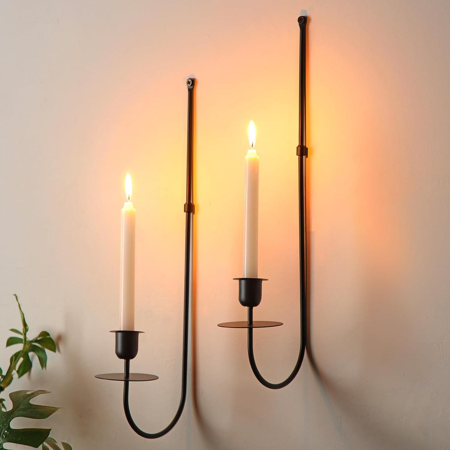 Black Metal Wall Mounted Taper Candle Holder Set