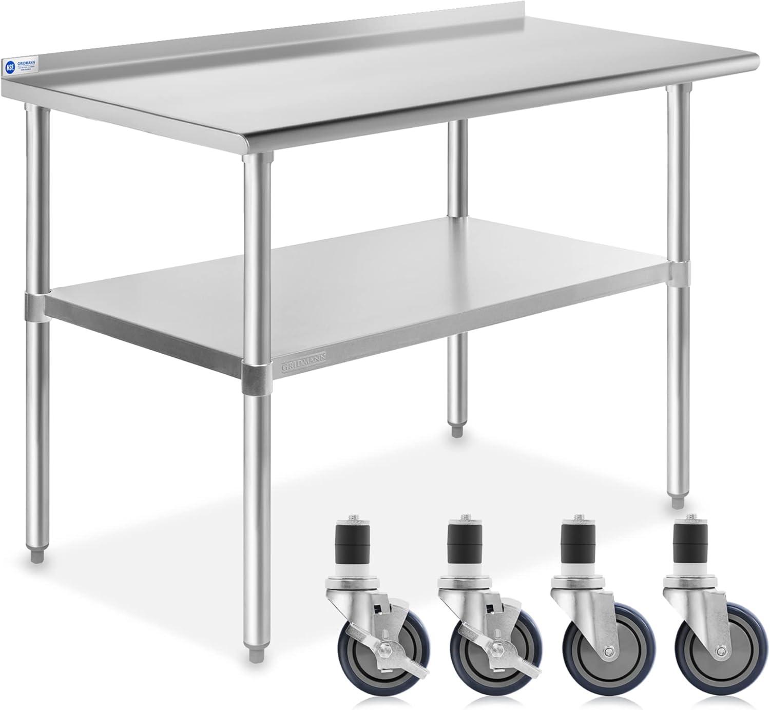 24" W x 48" L Stainless Steel Work Table with Undershelf, Backsplash, and Caster Wheels