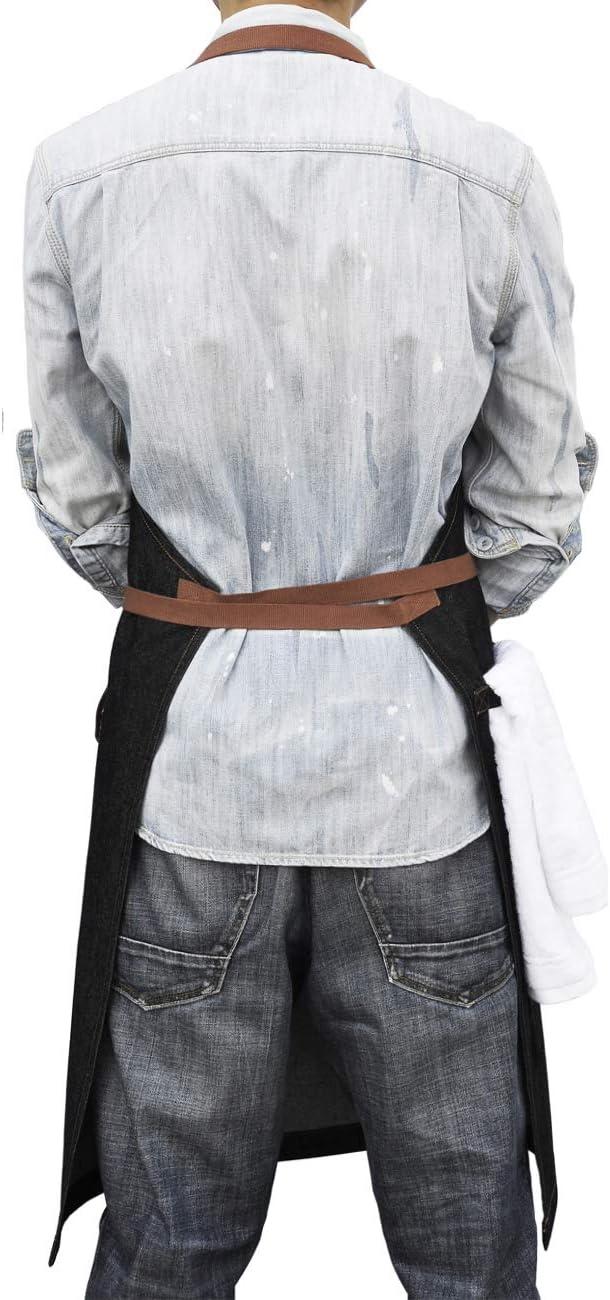 Apron with Pockets, Mens Womens Chef Bib Apron for Kitchen Cooking Grill BBQ Baking Server with Towel Loop