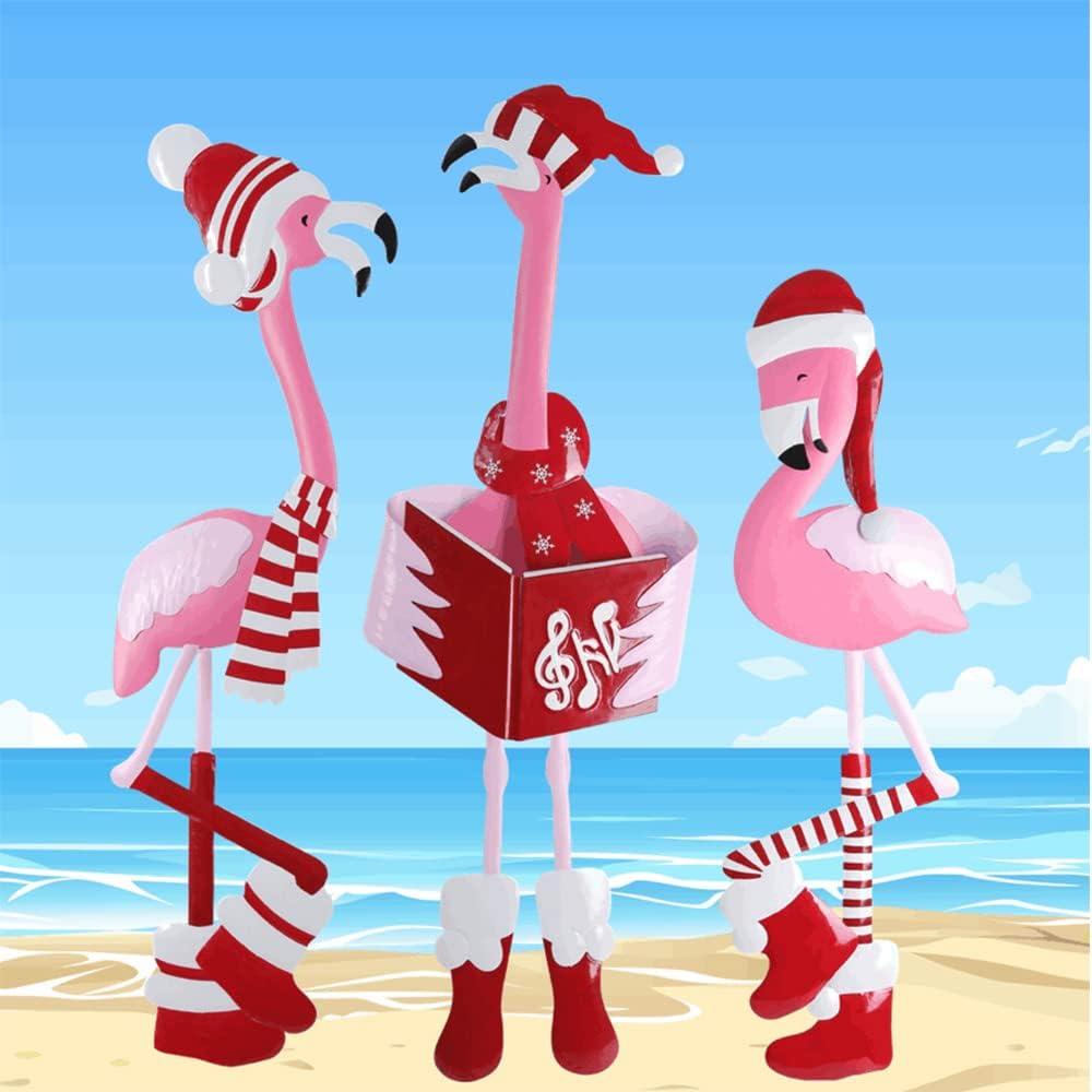 Festive Metal Christmas Caroling Flamingo Trio Yard Decor