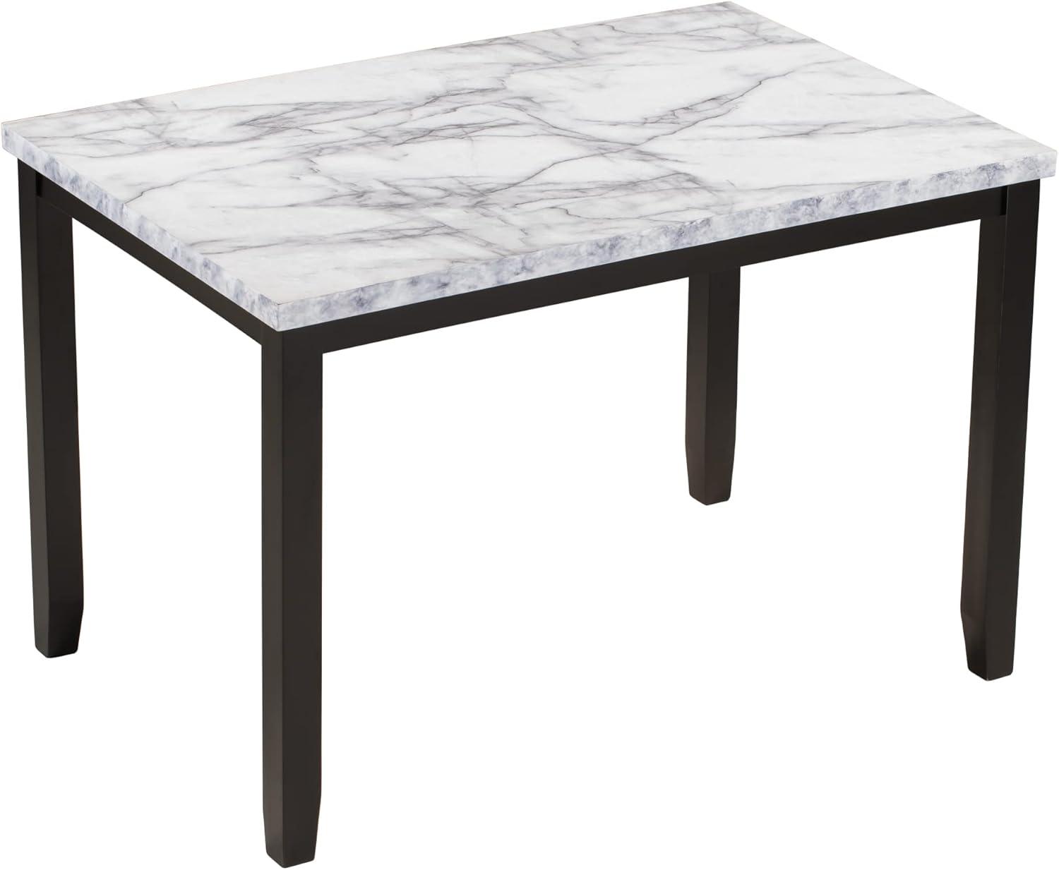 Rectangular Faux Marble Dining Set with Beige Cushioned Chairs