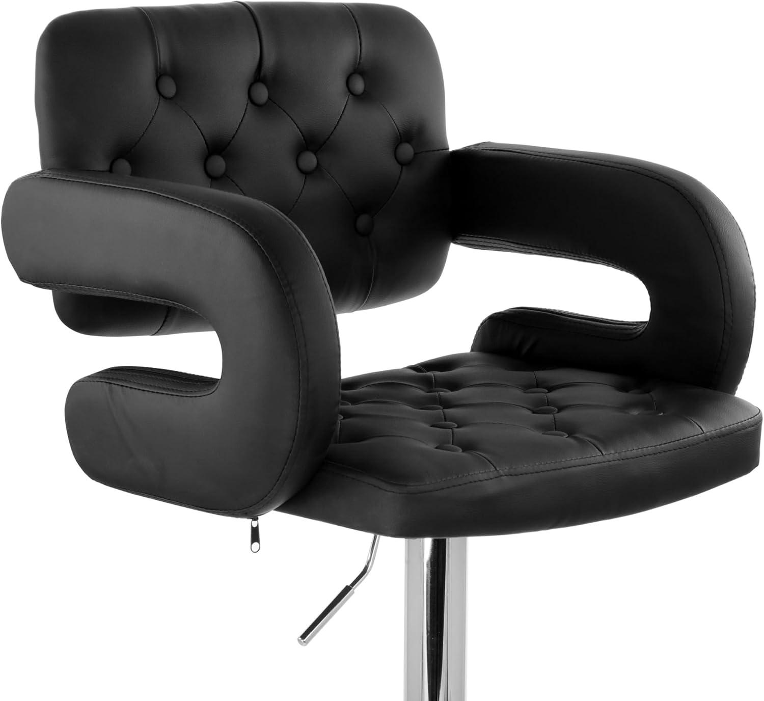 Elama Faux Leather Tufted Bar Stool in Black with Chrome Base and Adjustable Height