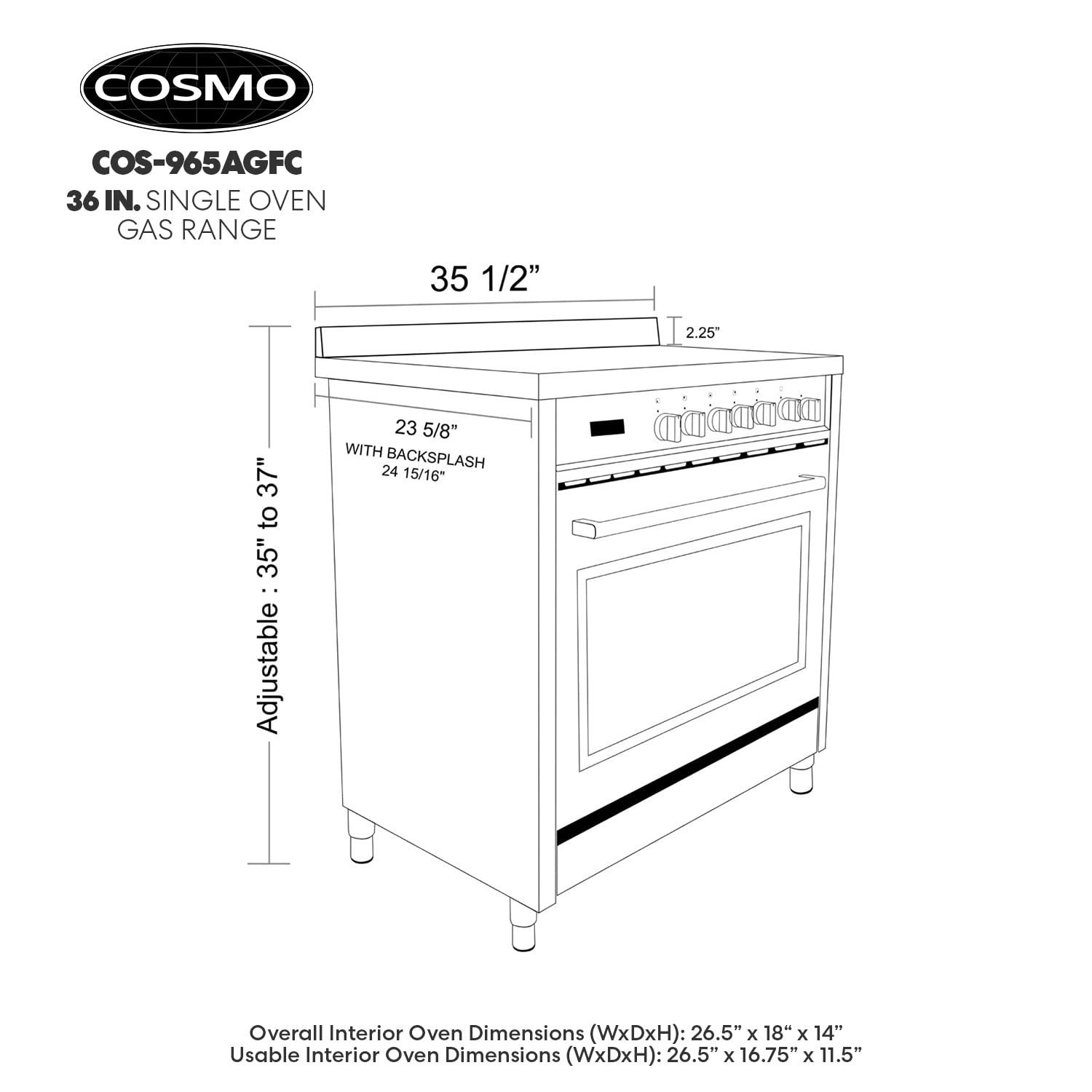 Cosmo 36-in 5 Burners 3.8-cu ft Convection Oven Freestanding Gas Range