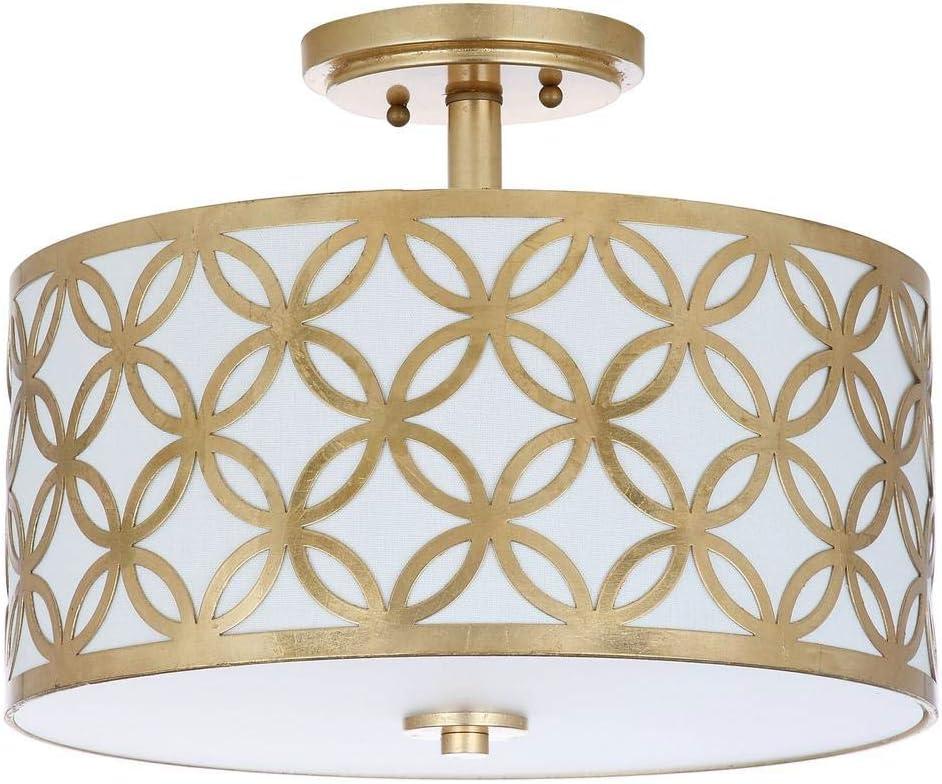 Contemporary Gold Geometric 15" Drum Flush Mount Ceiling Lamp