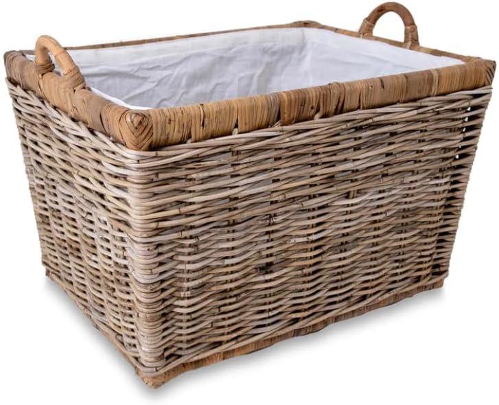 Medium Serene Grey Wicker Rectangular Storage Basket with Lift-Off Lid