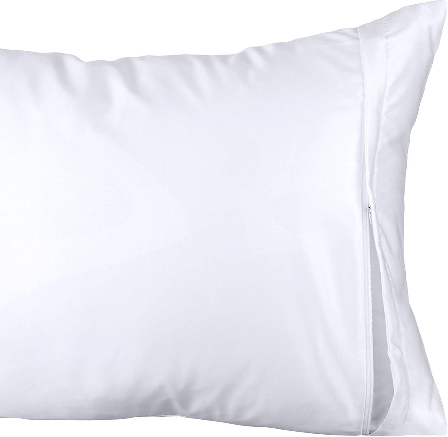 White Classic Luxury Hotel Collection Zippered Style Pillow Cover, 200 Thread Count, Soft Quiet Zippered Pillow Protectors, Standard Size, Set of 2