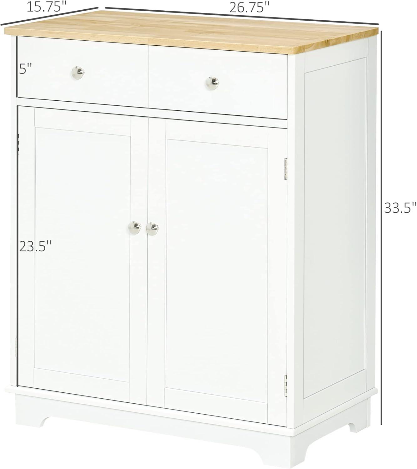 HOMCOM Kitchen Storage Cabinet, Sideboard Floor Cupboard with Solid Wood Top, Adjustable Shelf, and 2 Drawers for Living Room