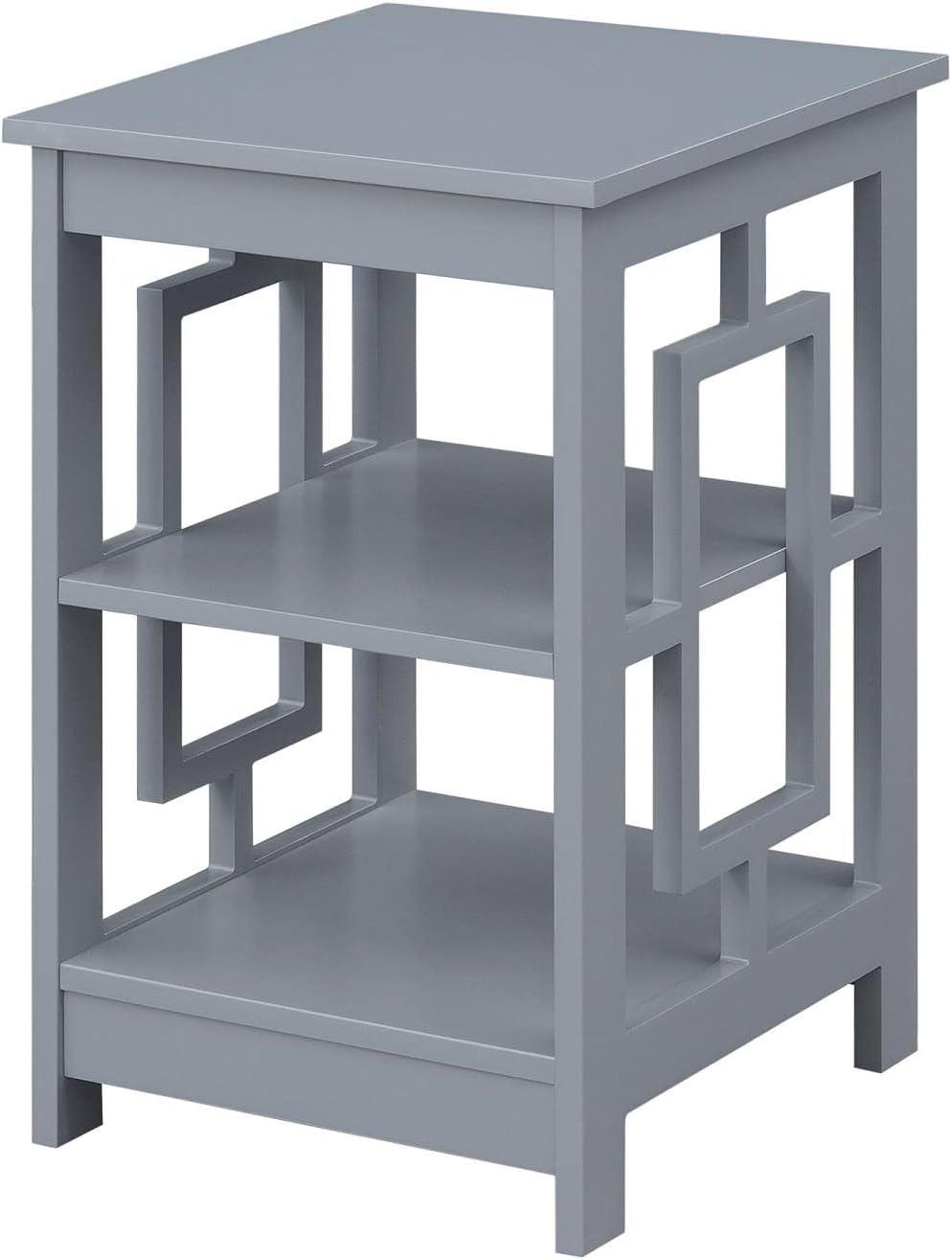 Convenience Concepts Town Square End Table with Shelves in Gray Wood Finish