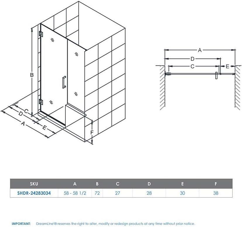 DreamLine Frameless Hinged Shower Door with ClearMax Glass Protection