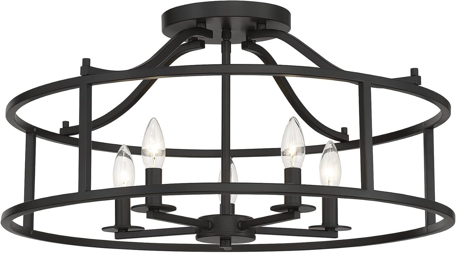 Savoy House 6-1679-5-89 Stockton Traditional Semi-Flush, 5-Light 300 Total Watts, 12" H x 24" W, Matte Black