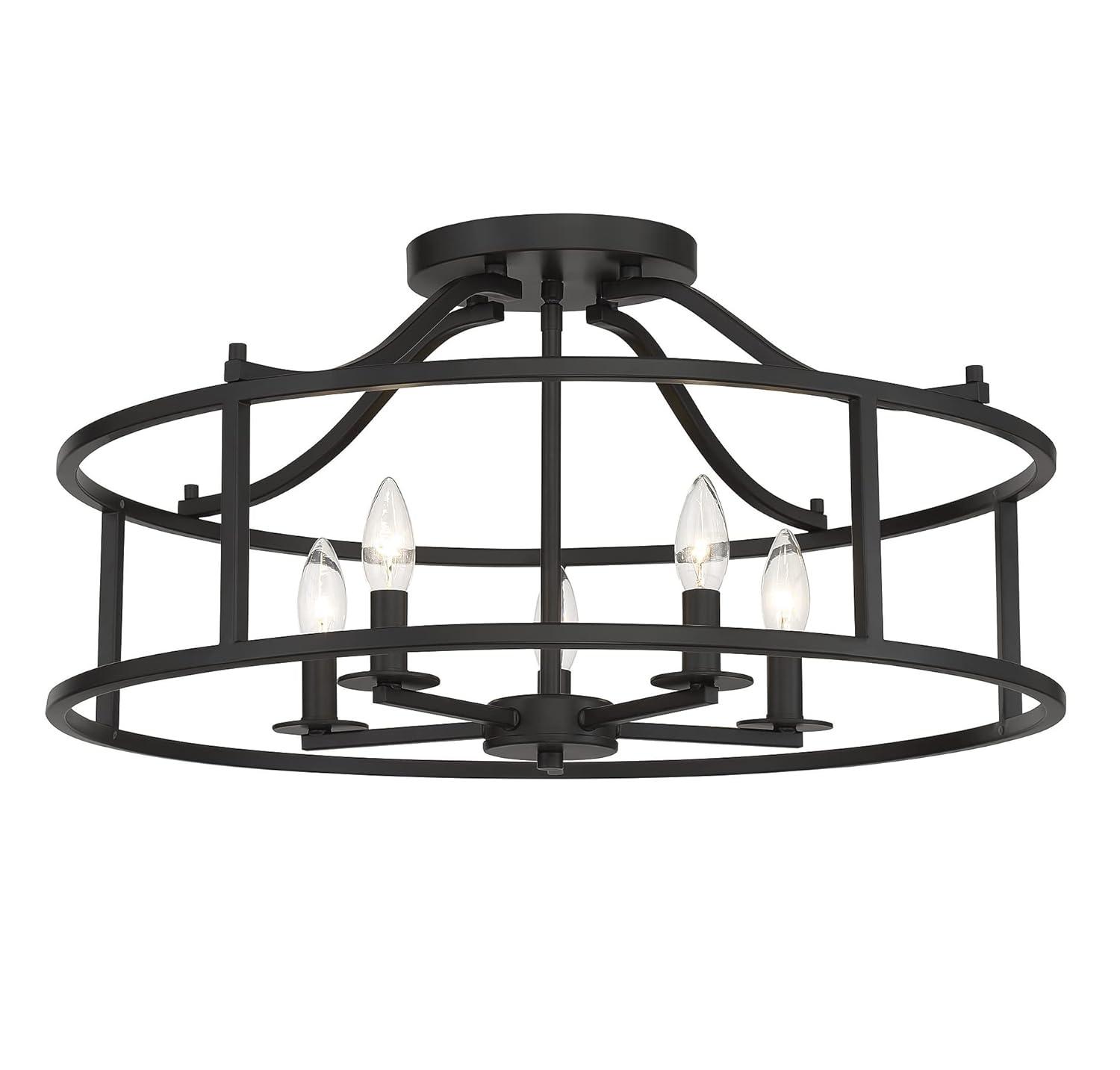 Savoy House 6-1679-5-89 Stockton Traditional Semi-Flush, 5-Light 300 Total Watts, 12" H x 24" W, Matte Black