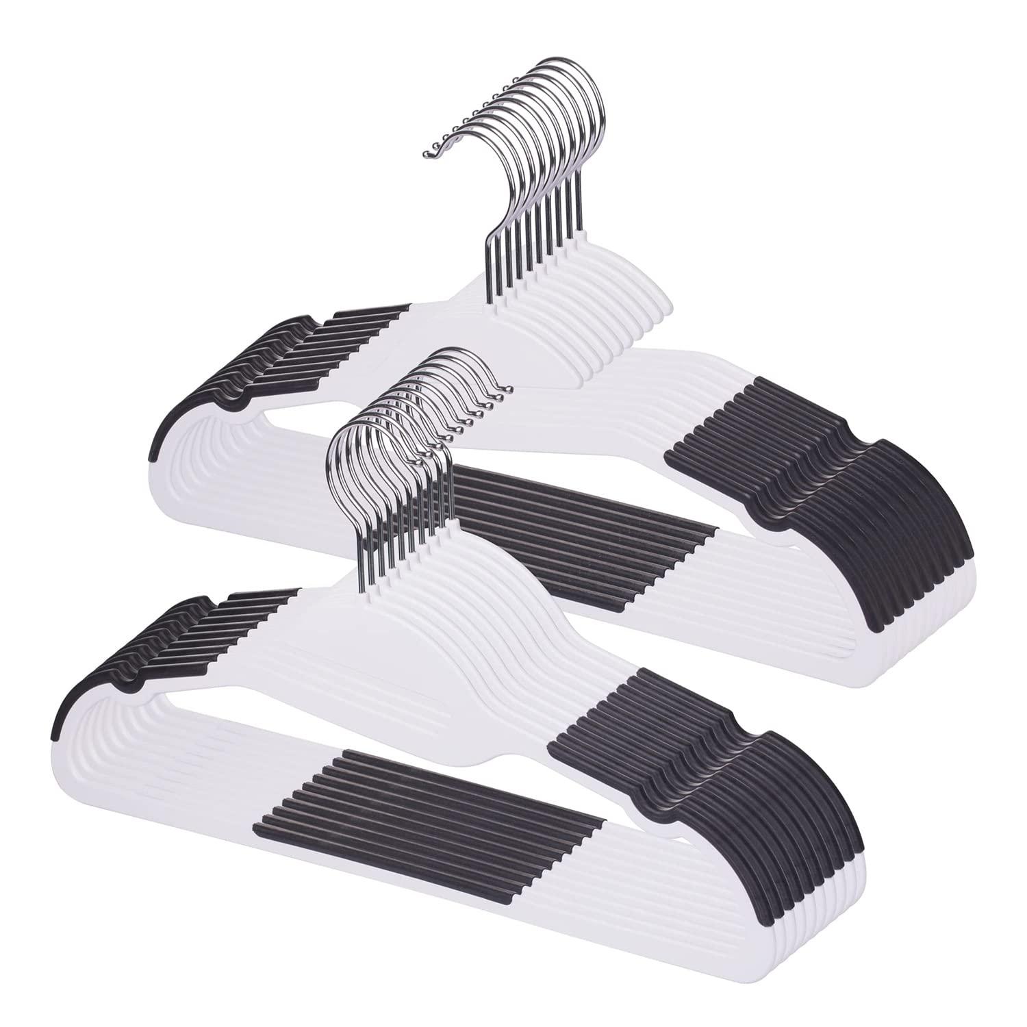 50PK Coat Hangers Non Slip - Space Saving Plastic Clothes Hangers, Slim Pant Hangers, U-Slide, Heavy Duty, 360°Swivel Hook, White