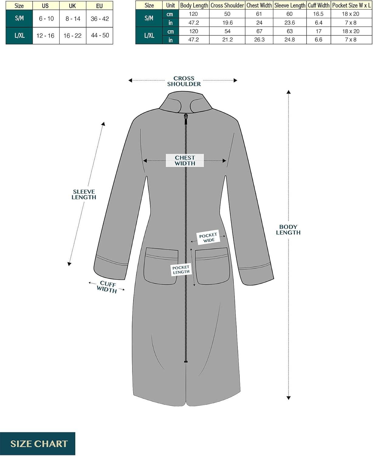 PAVILIA Womens Housecoat Zip Robe, Fleece Zipped Up Front Bathrobe, Plush Warm Long Zipper House Coat Lounger Pockets