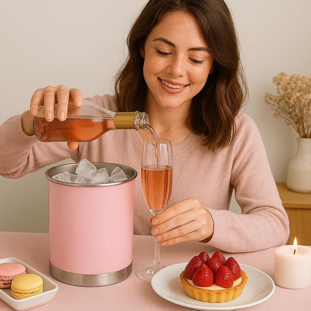 Creative Home Stainless Steel Tool Crock Utensil Holder, 5" x 5 "x 6.25", Pink