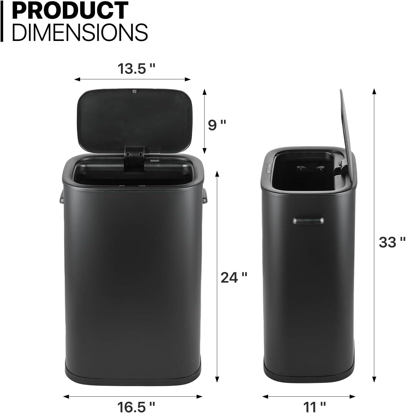 Black 14.5-Gallon Touchless Stainless Steel Automatic Trash Can