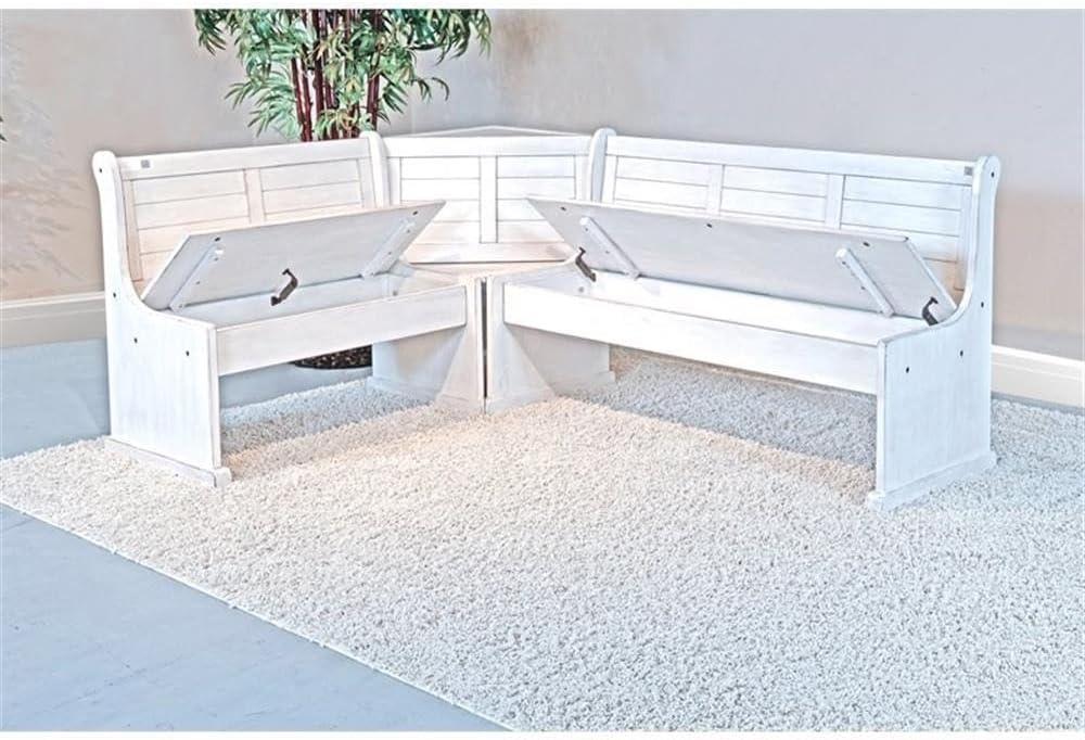 Pemberly Row Farmhouse Wood Breakfast Nook Set in Marble White