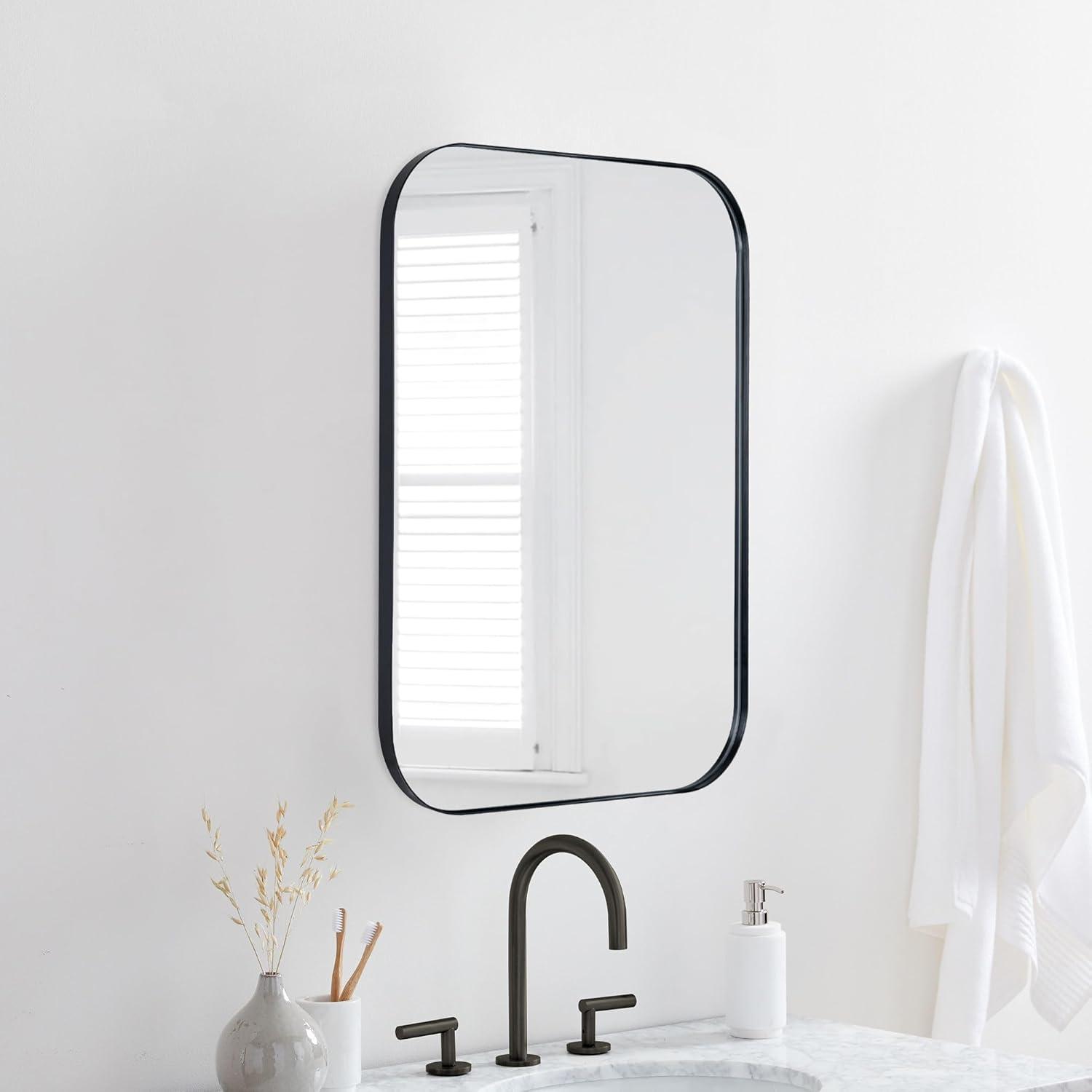 TEHOME Black Surface and Recessed Mount Rectangular Stainless Steel Metal Framed Bathroom Medicine Cabinet with Mirror, 22'' W x 30'' H