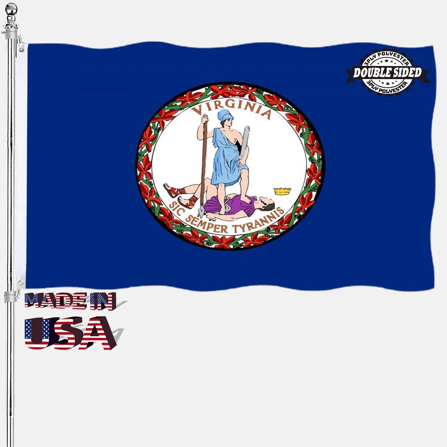 Virginia State Flag 3x5 Double Sided VA Flags Outdoor Heavy Duty 3 Ply Polyester Material with 2 Metal Grommets 4 Rows of Stitching