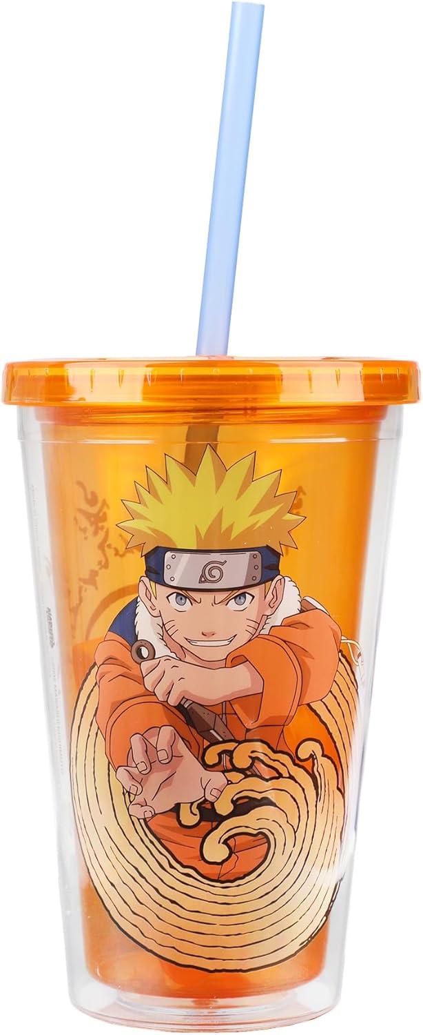 Naruto 16 Oz. Acrylic Cup With Reusable Staw and Ice Cubes