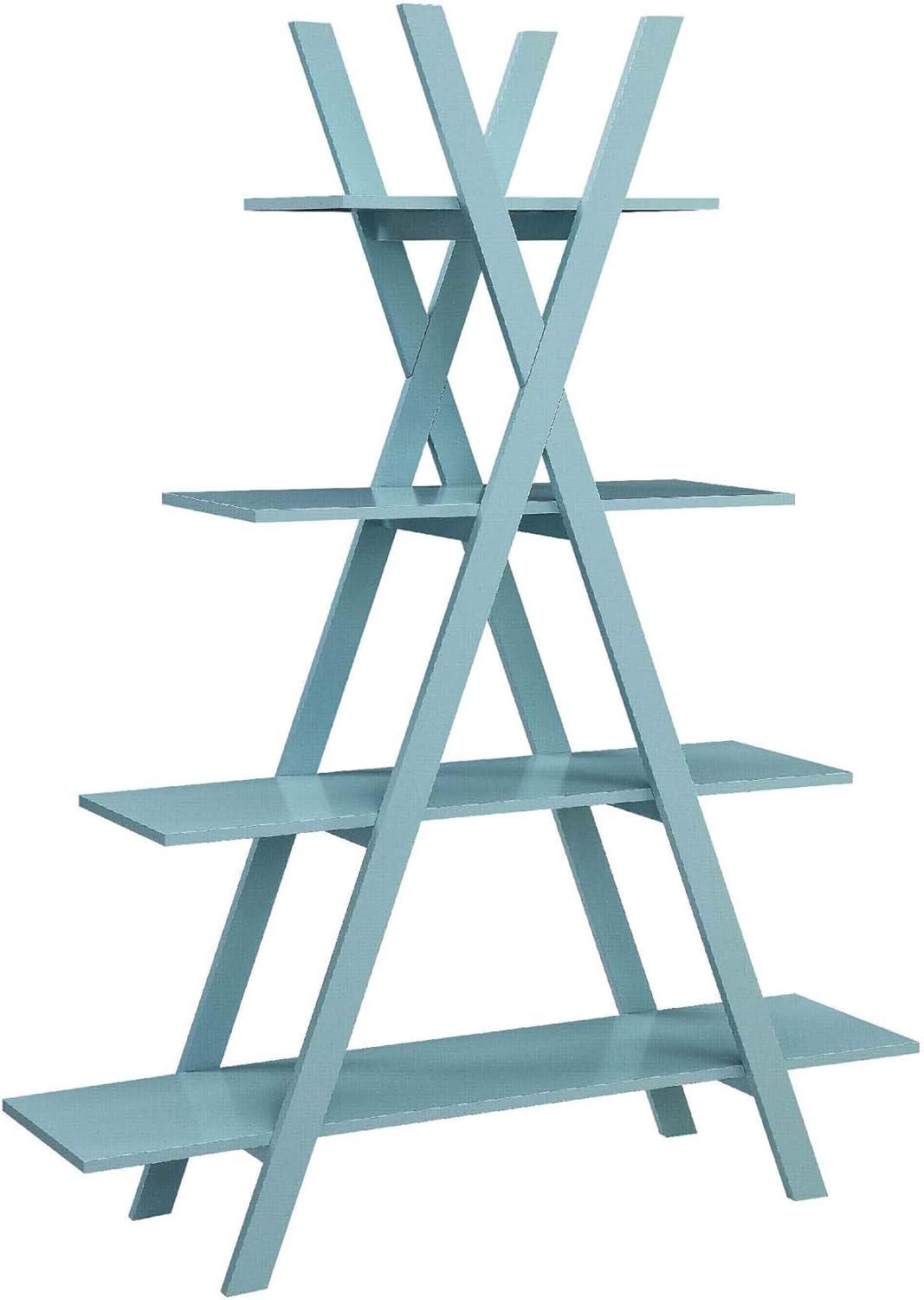 Contemporary White Wood Ladder Bookcase with 4 Open Tiers