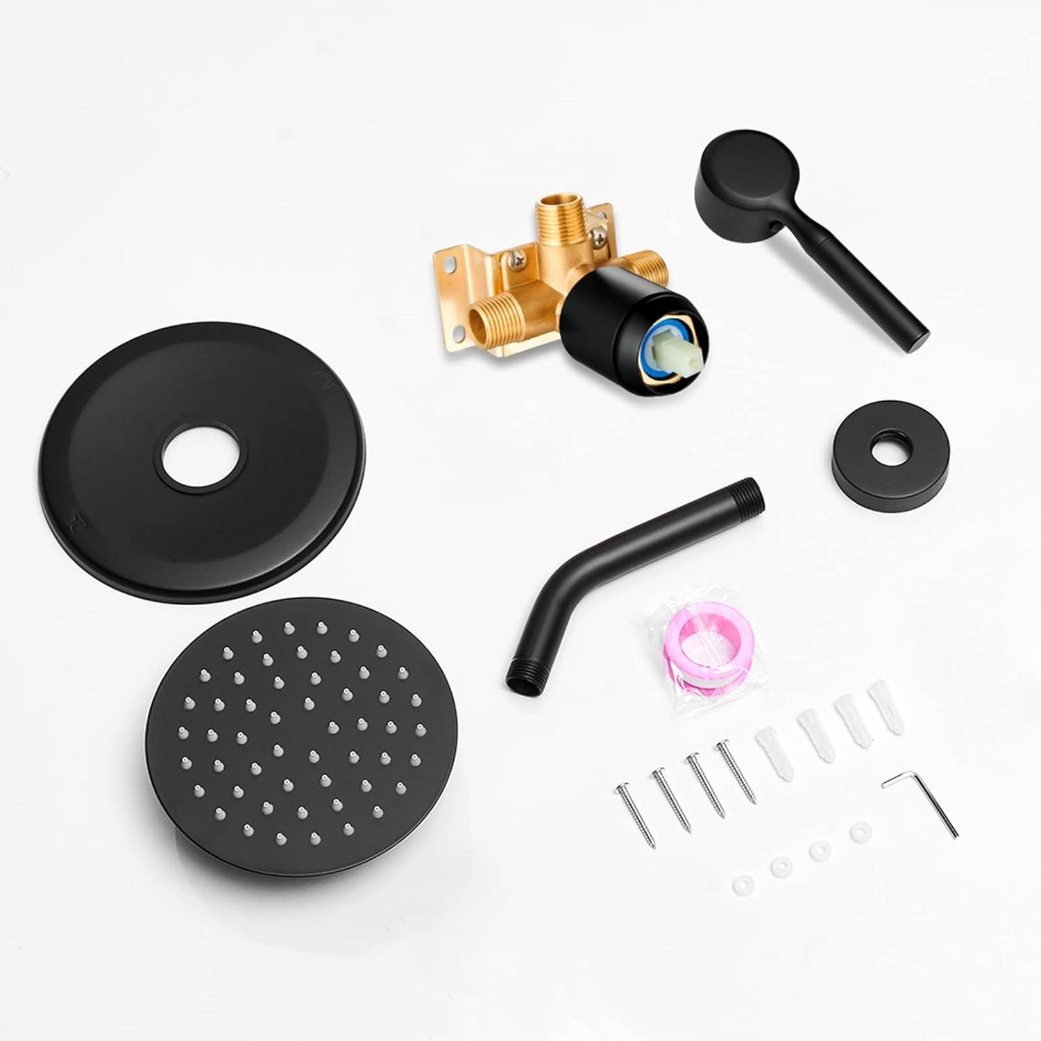 Black Shower Head And Faucet Set Complete With Valve Shower Fixtures With 6 Inch High Pressure Rain Shower Head Trim kit Regaderas Para bBaño Modernas