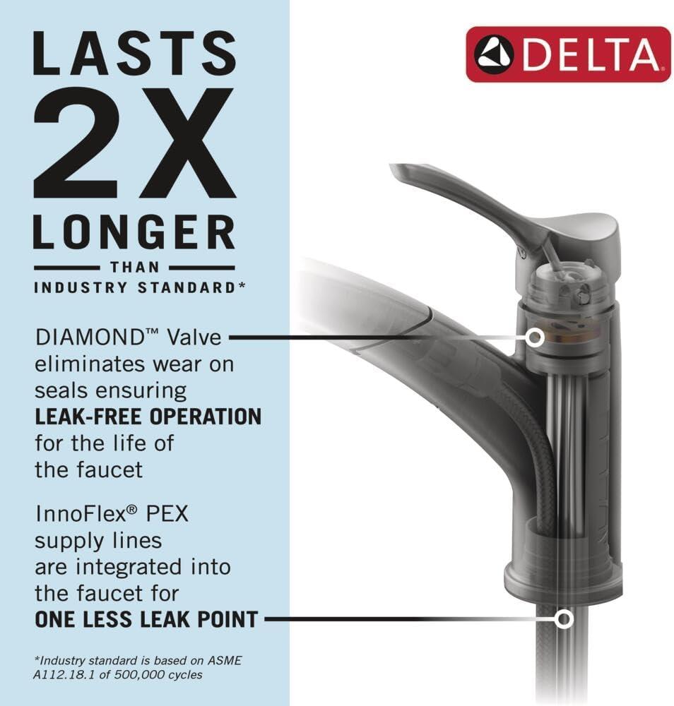 Delta Linden Pull Out Sprayer Kitchen Sink Faucet, Single Handle Kitchen Faucet 4353-AR-DST