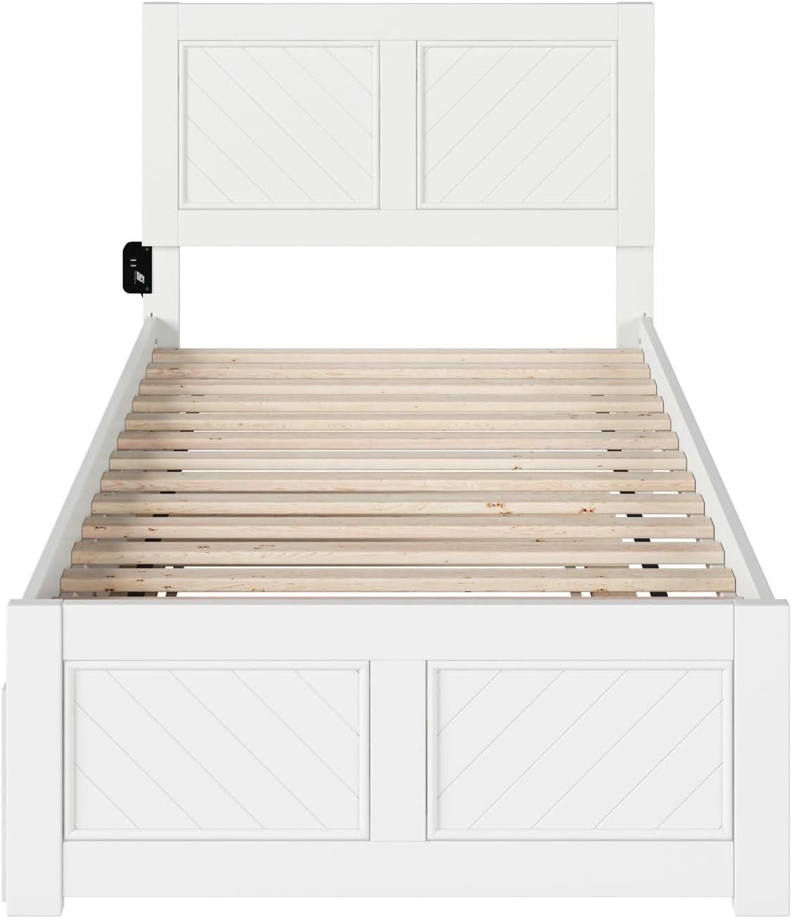 HAOYUN Canyon Twin XL Farmhouse Solid Wood Platform Bed with Footboard & Twin XL Trundle, White