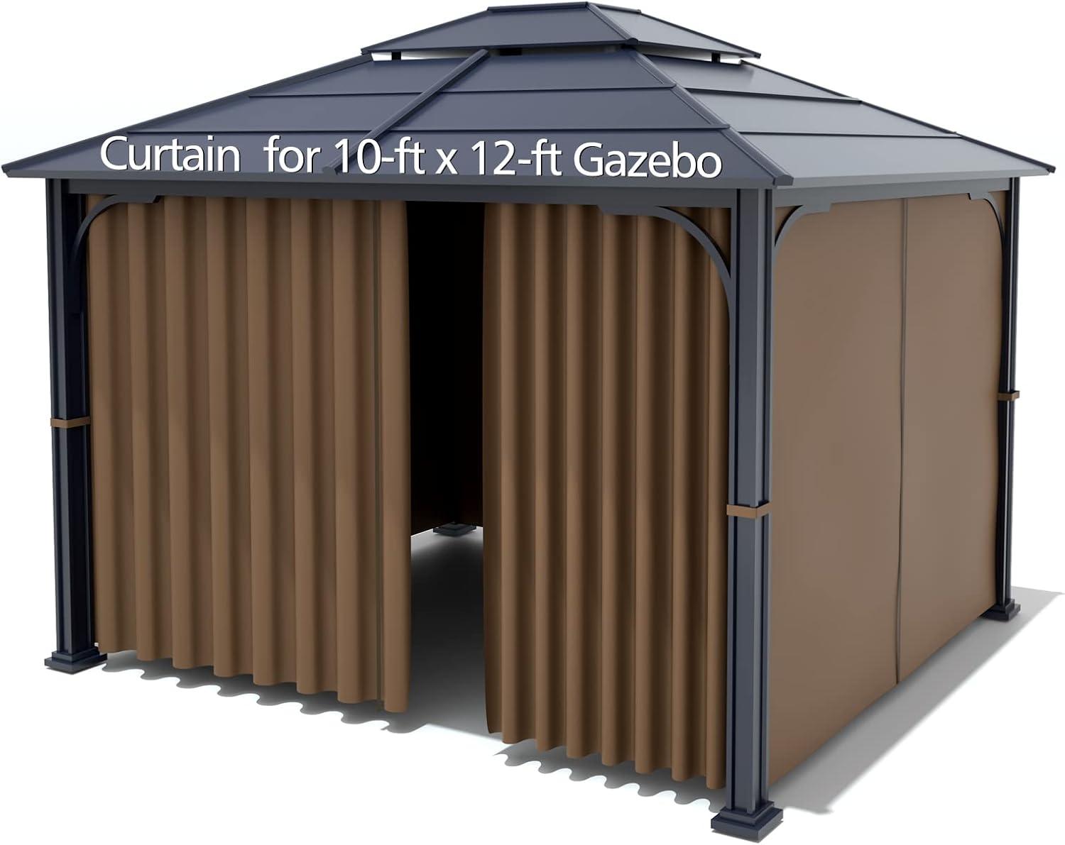 Gazebo Universal Replacement Privacy Curtain - Wonwon Privacy Panel Canopy Side Wall with Zipper for 10' x 12' Outdoor Gazebo (Brown)