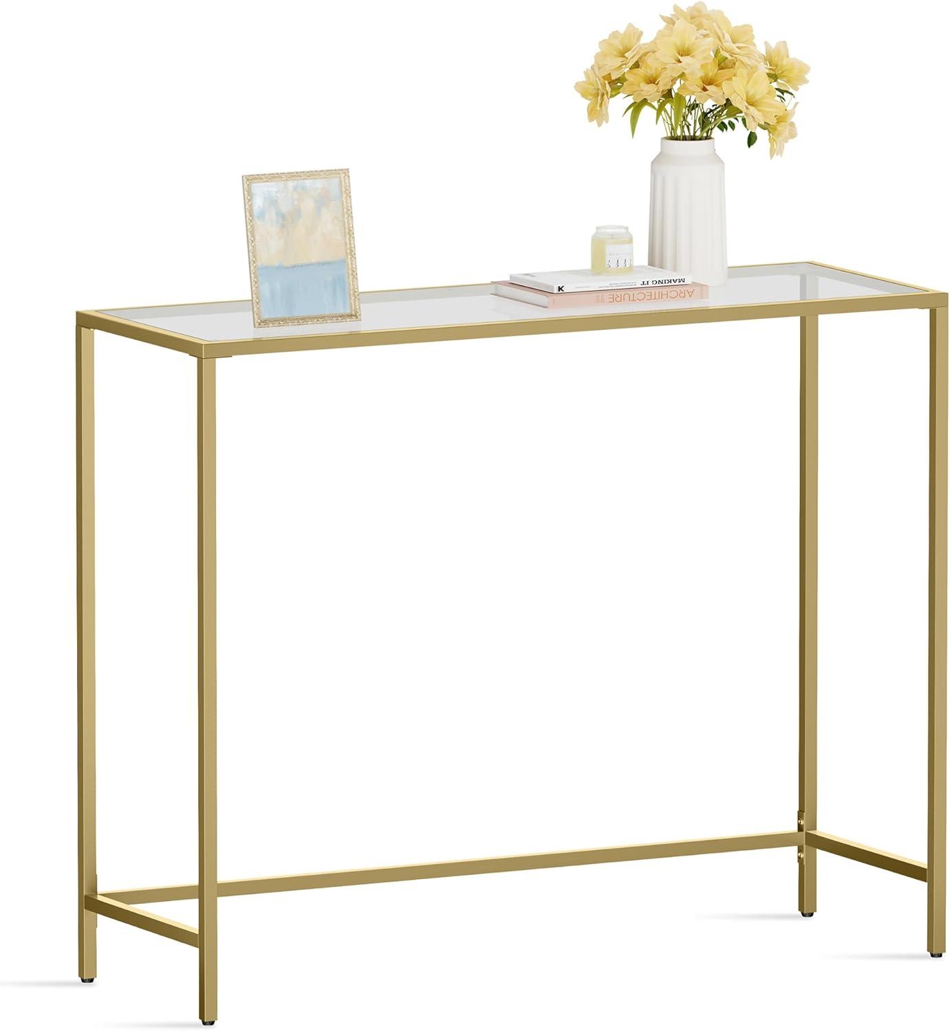 VASAGLE Console Sofa Table, Modern Entryway Table, Tempered Glass Table, Metal Frame