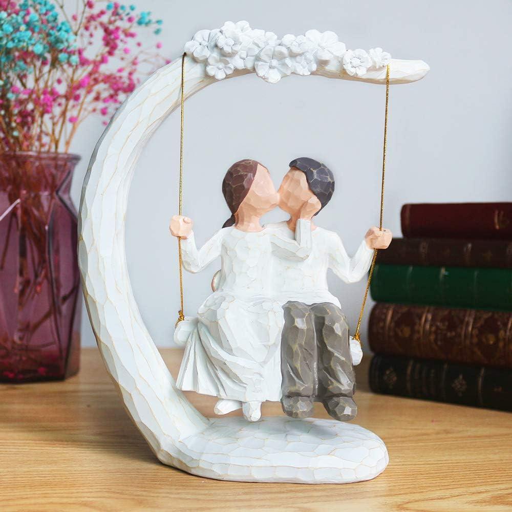 Hand-Painted Resin Romantic Couple on Swing Figurine