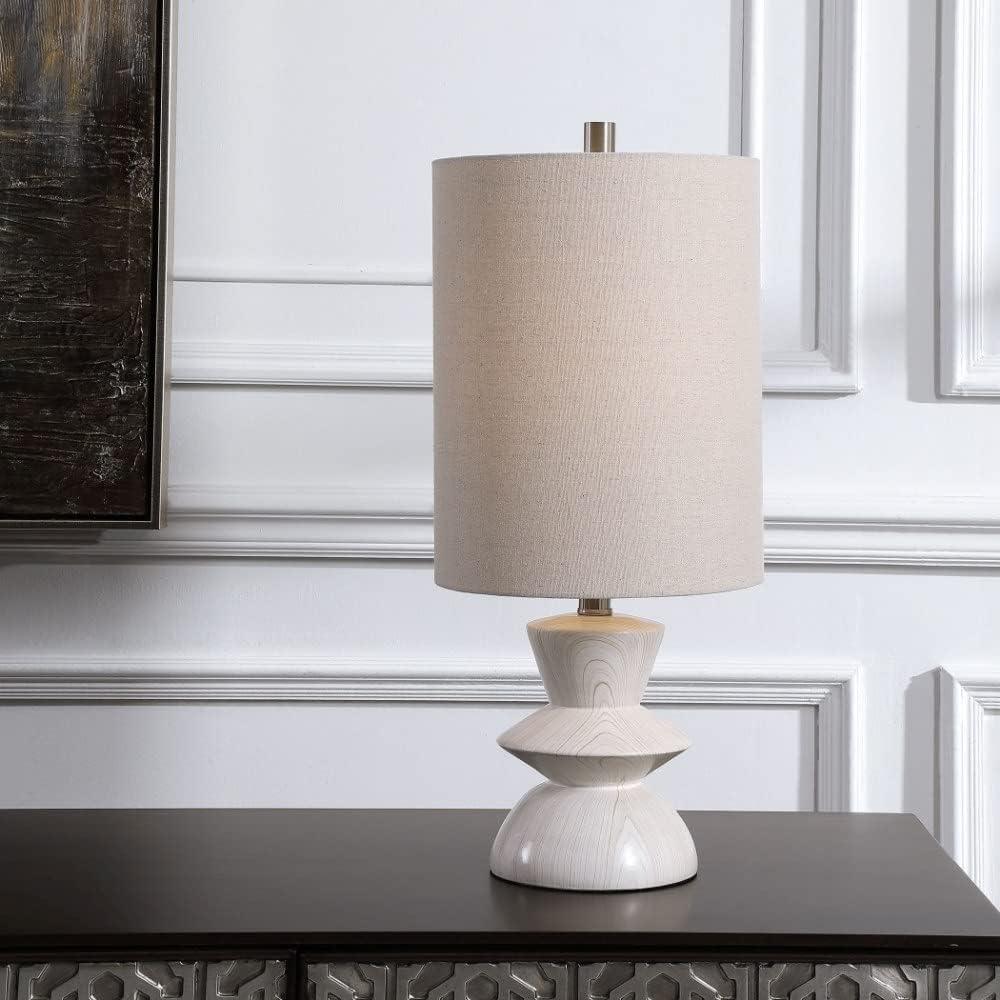 Stevens 23.5" White Wood Table Lamp with Beige Drum Shade