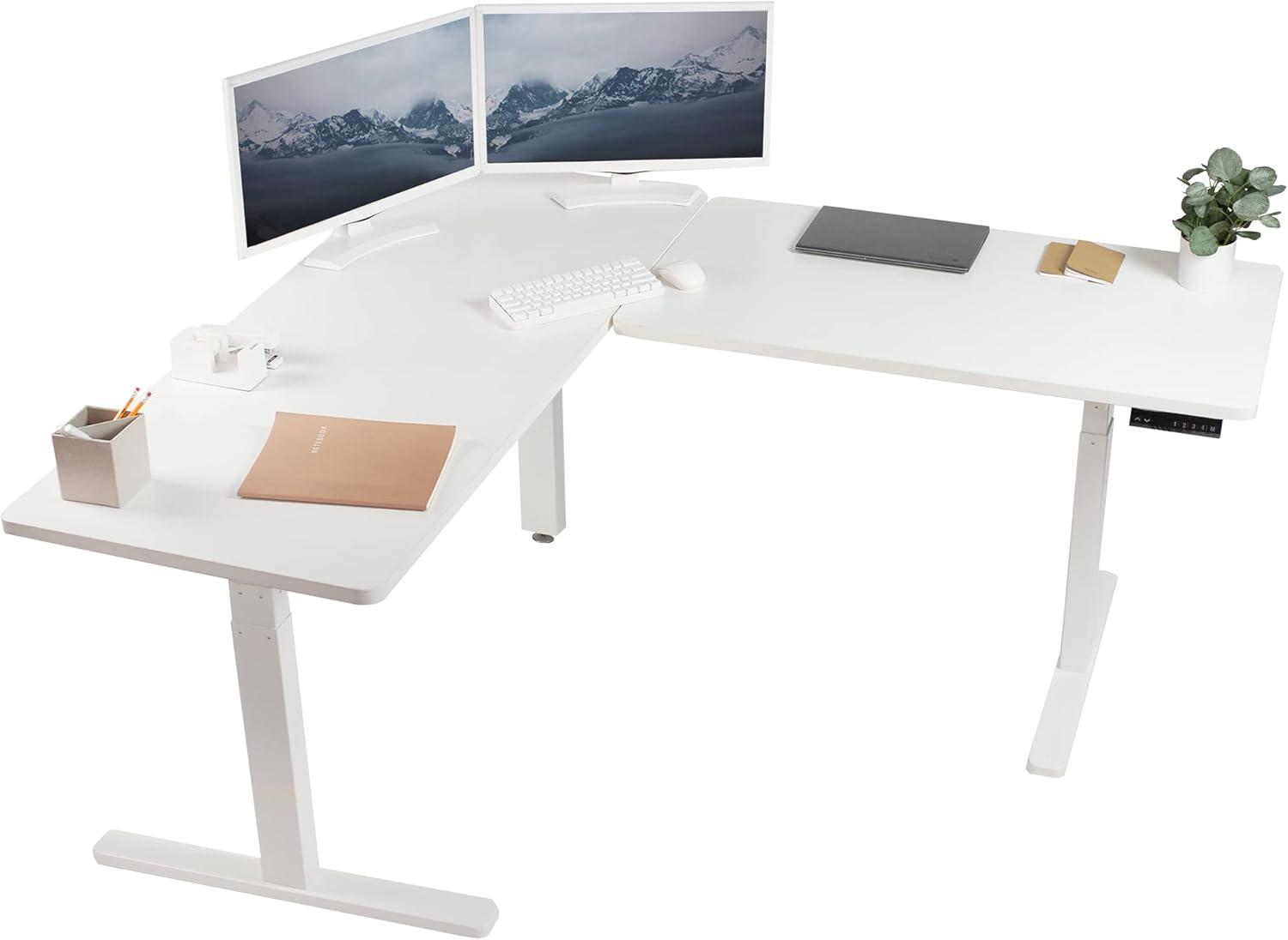 LunaFlex White Wood Electric Corner Desk with Adjustable Height